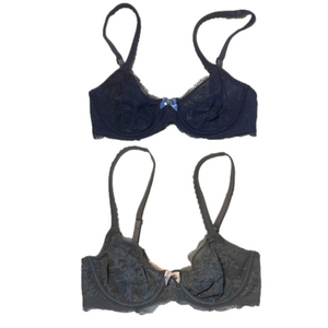 Victoria's Secret Unlined Demi Sheer Lace Bra Bundle Blue and Gray 32C